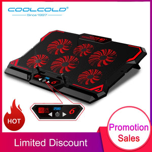 COOLCOLD 17inch Gaming Laptop Cooler Six Fan Led Screen Two USB Port 2600RPM